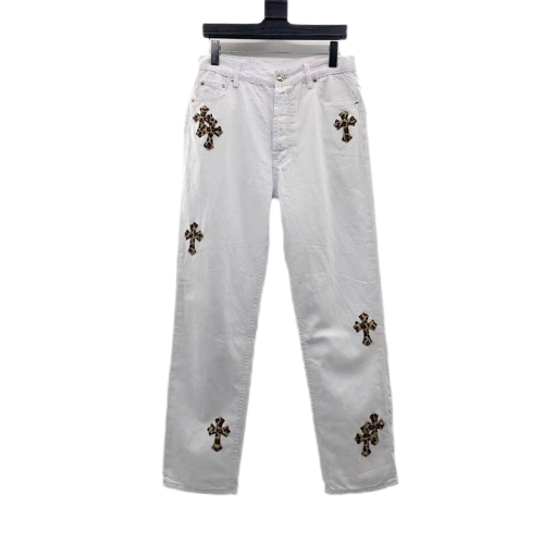 Chrome Heart White Leopard Cross Jeans